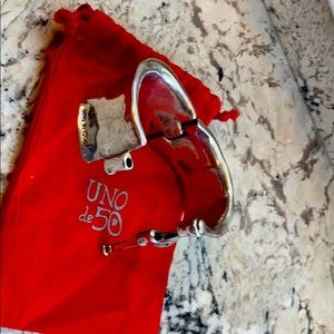 Uno de 50 silver cuff bracelet with pin.